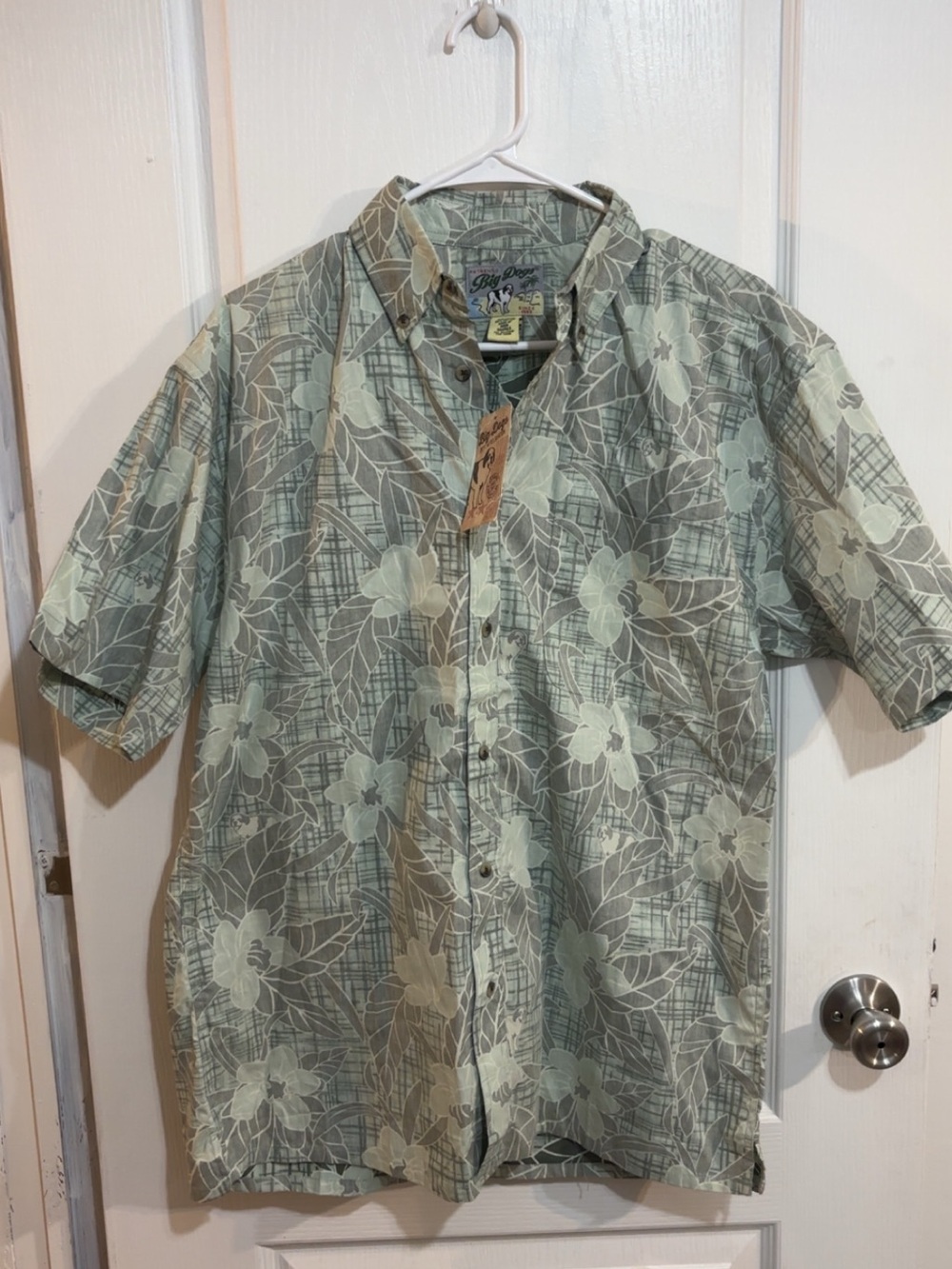 Vintage Big Dogs Hawaiian Button-Up Short Sleeve Shirt - Light Green
